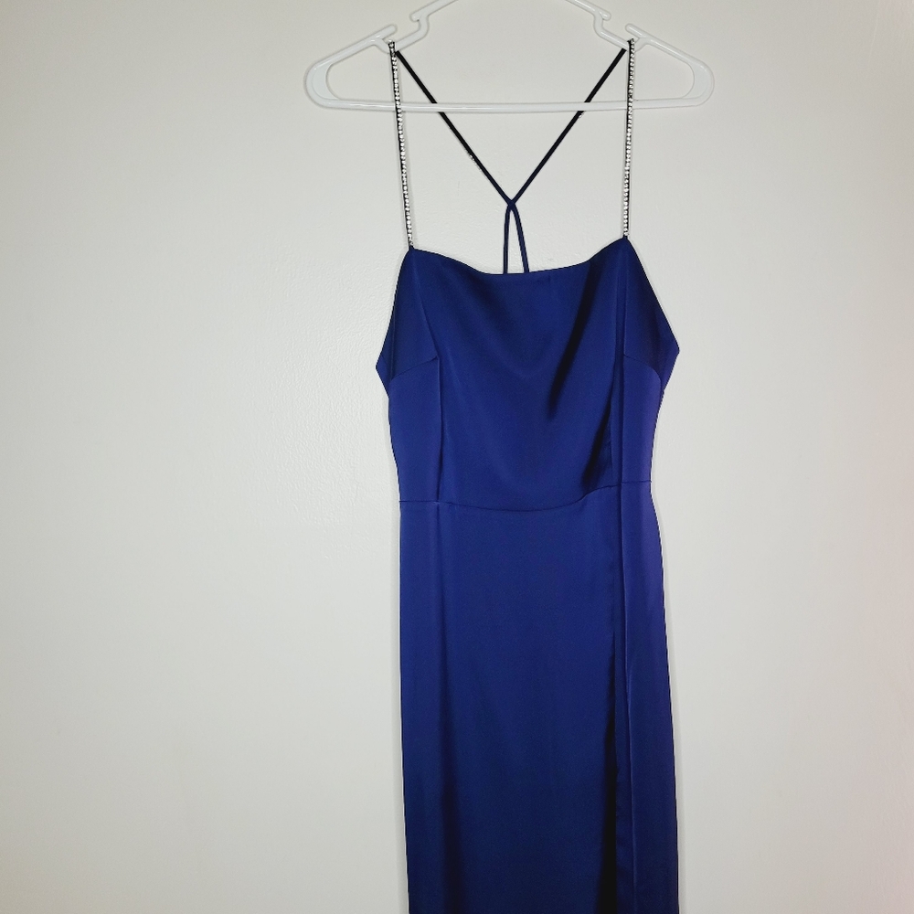 Ann Taylor Dress Womens Size 10 Blue Jeweled Strap Sheath Women's Sleekly Gala - Picture 2 of 16